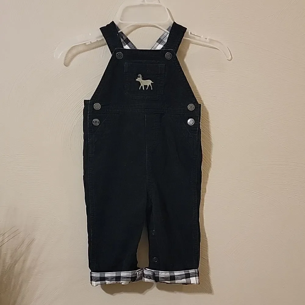 CARTER'S BLACK CORDUROY OVERALLS WITH REINDEER AND PLAID CUFFS, SIZE 12 …